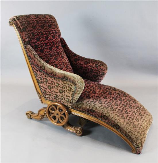 A 19th century French Le Surrepos du Dr Pascard walnut invalids armchair, L.4ft 10in. W.2ft 2in. H.3ft 7in.